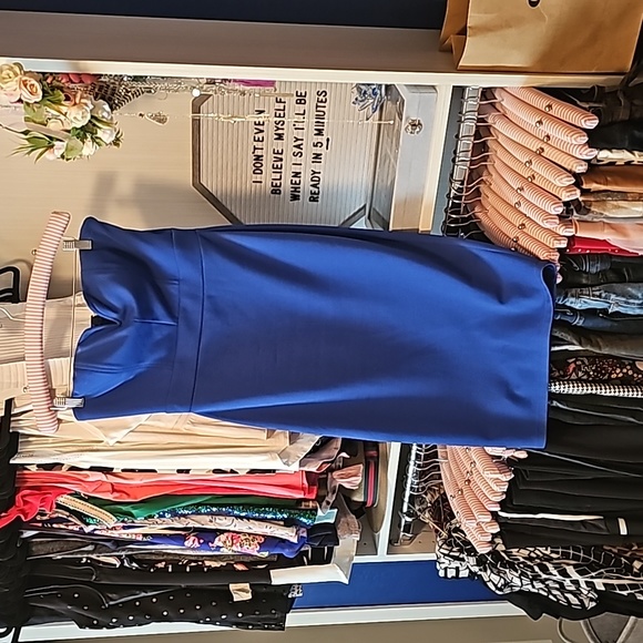 Blue bodycon strapless dress, worn one - Picture 1 of 2